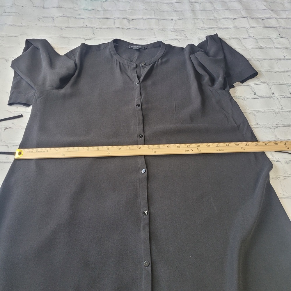 ✅ Eileen Fisher Black 100% silk dress long sleeve button front size S - Picture 7 of 11